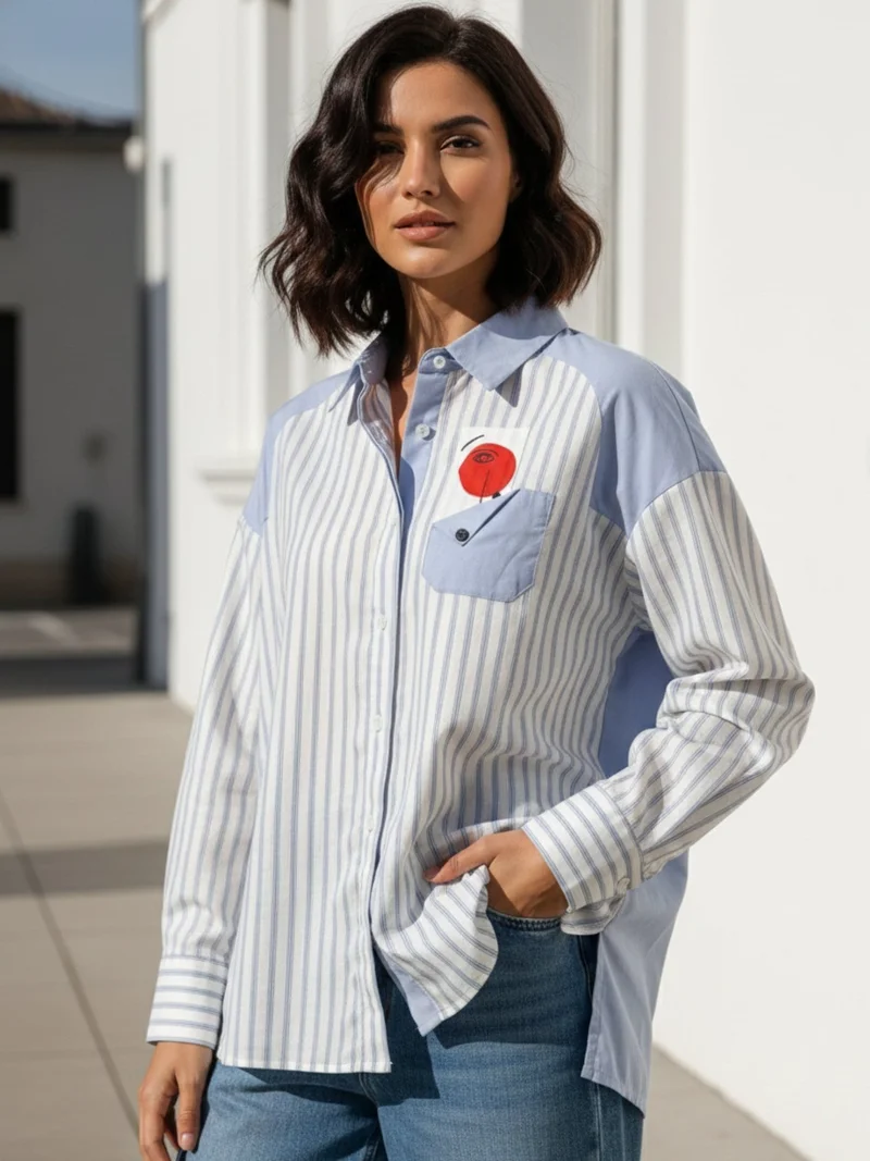 OUTZIDR Stripe And Solid Oversized Shirt